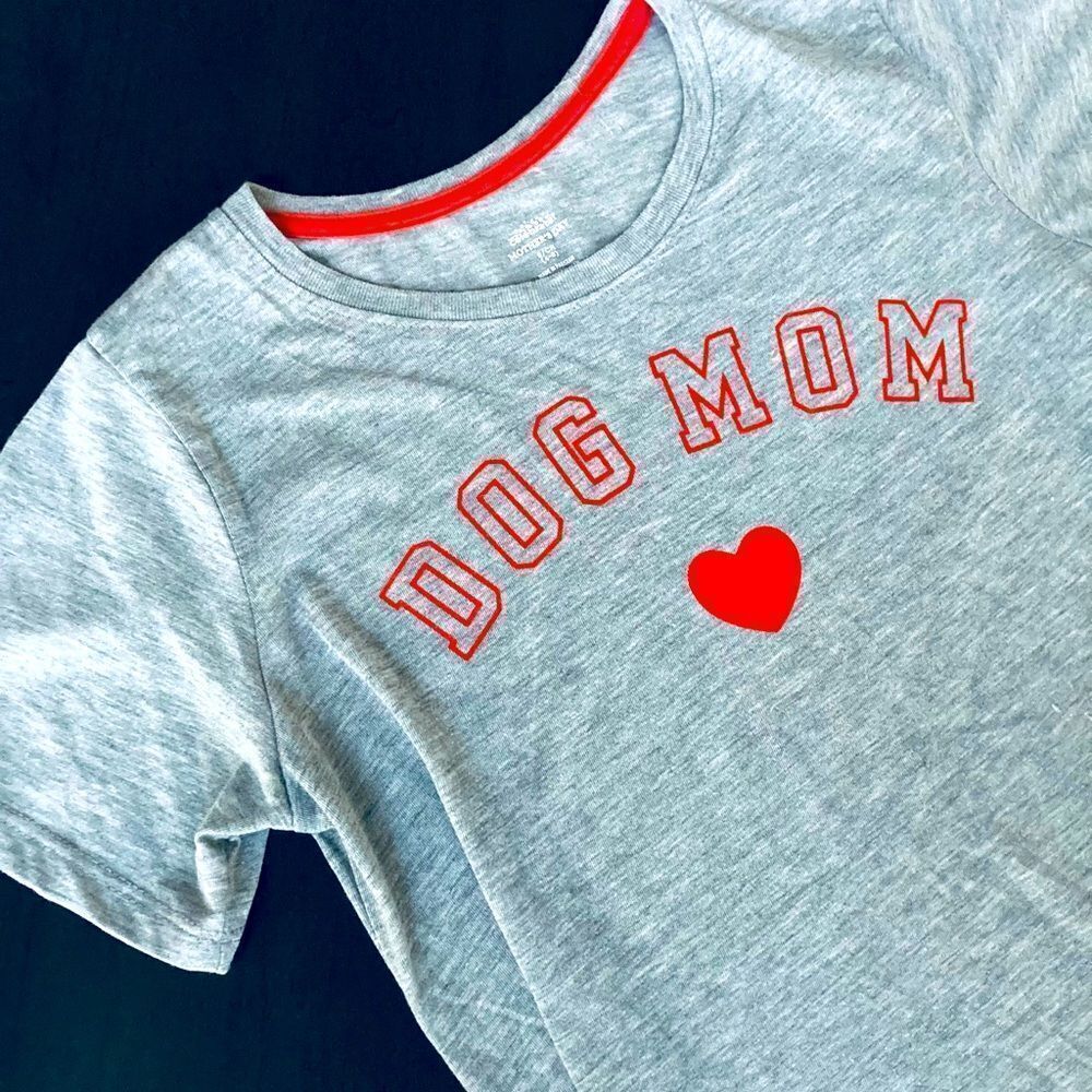 Dog Mom Gray Orange Heart Graphic T-Shirt Tee Top S